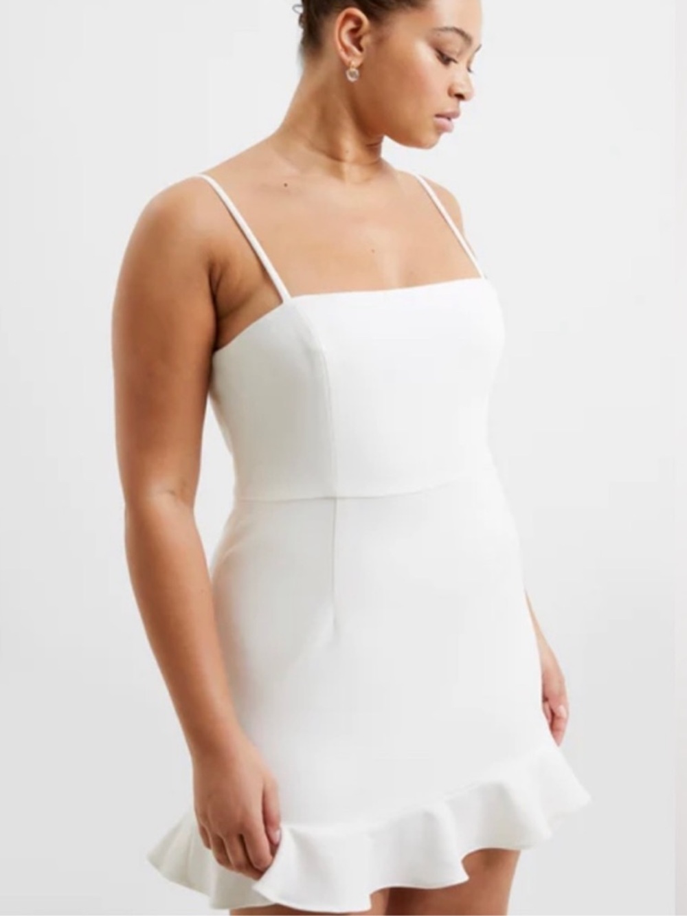 French Connection Mini White Ruffle Hem Dress